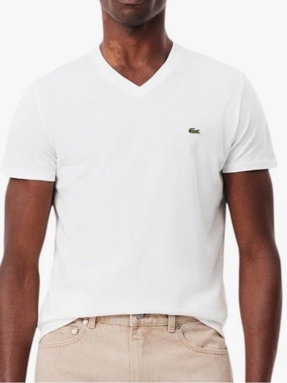 NWOT Lacoste Men’s V-Neck Short Sleeve White 100% Pima Cotton Jersey Sz US M